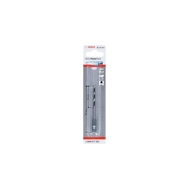Bosch Professional Broca Helicoidal Hss Pointteq Hexagonal, Ø 3,5 Mm, Longitud Útil 39 Mm 2608577522