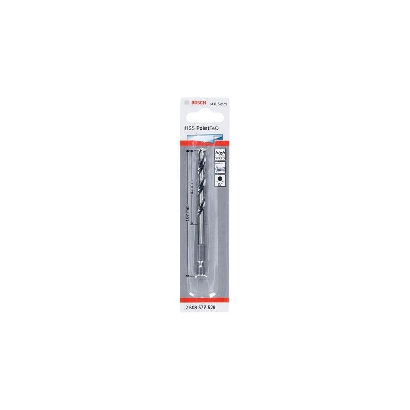 Bosch Professional Broca Helicoidal Hss Pointteq Hexagonal, Ø 6,5 Mm, Longitud Útil 63 Mm 2608577529