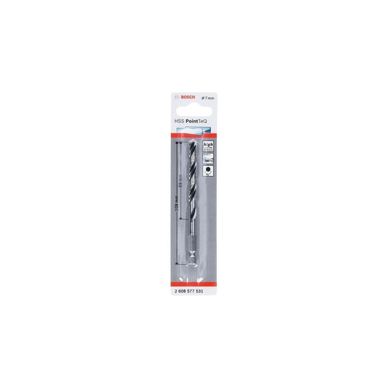 Bosch Professional Broca Helicoidal Hss Pointteq Hexagonal, Ø 7 Mm, Longitud Útil 69 Mm 2608577531