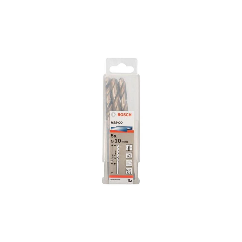 Bosch Professional Broca Helicoidal Para Metal Hss-Co, Ø 10 Mm, Longitud Útil 87 Mm, 5 Piezas 2608585898