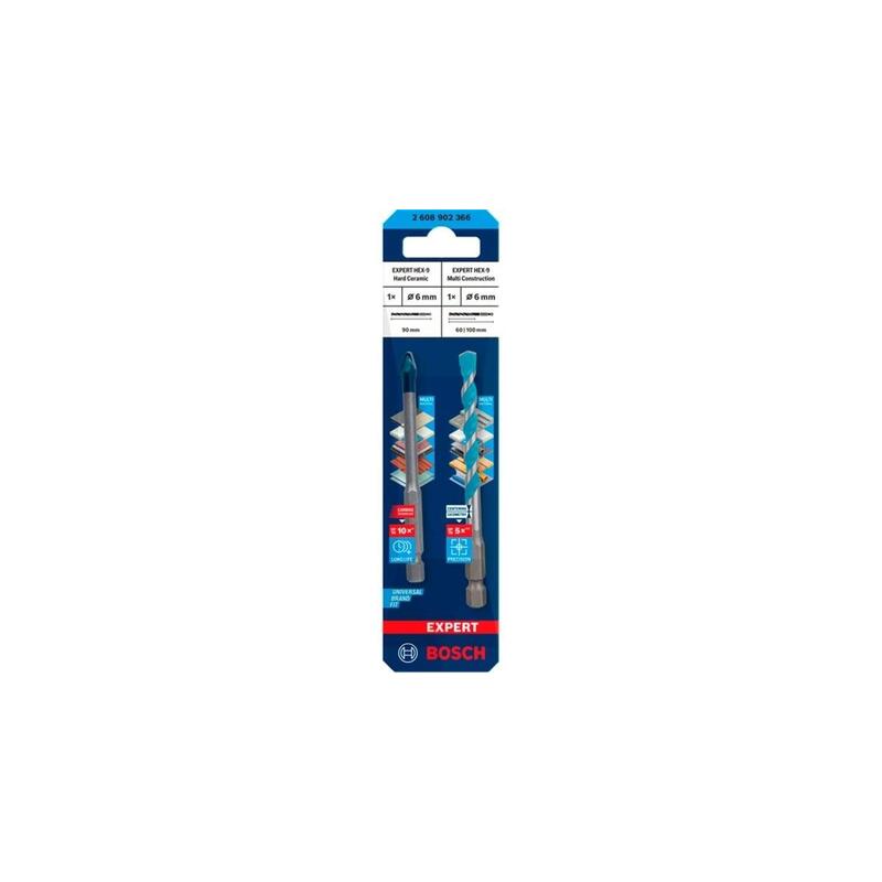 Bosch Professional Expert Hex-9 Hardceramic + Juego De Brocas Hex-9 Multiconstruction, Ø 6mm 2 Piezas 2608902366