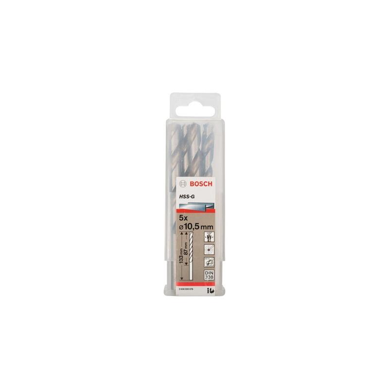 Bosch Professional Para Metal Hss-G, Ø 10,5 Mm 5 Piezas, Longitud Útil 87 Mm 2608595078
