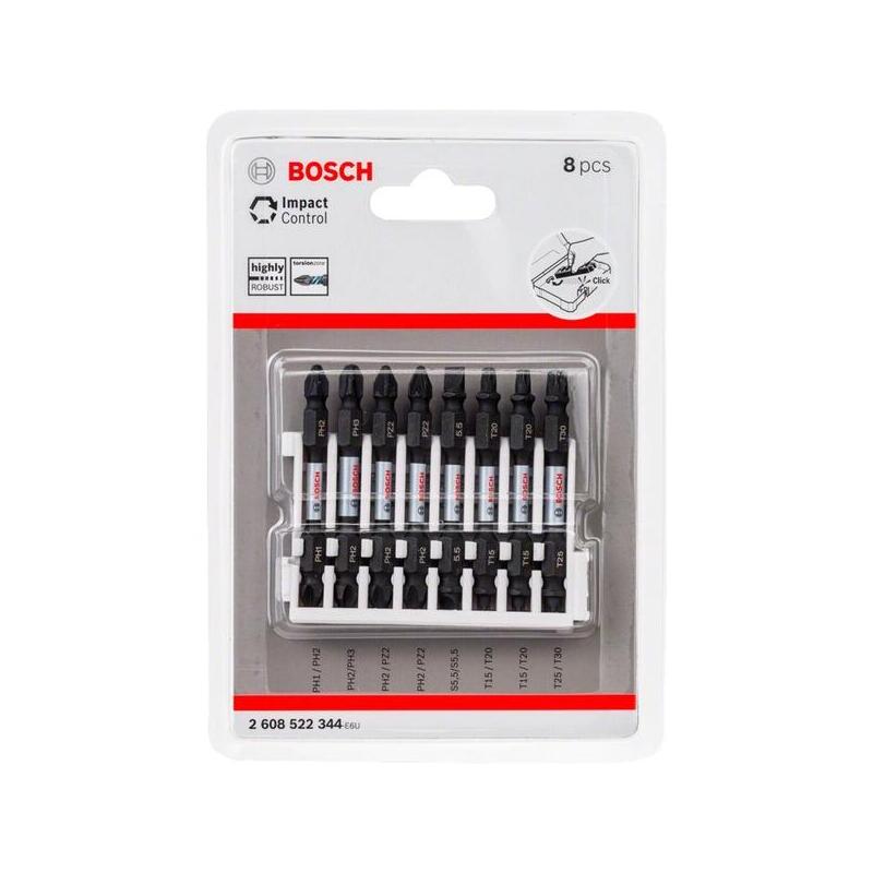 Bosch Professional Pick And Click Impact Control Juego De Puntas De Doble Hoja, 8 Piezas 65 Mm, Torx, Ph, Pz, Ranuradas 2608522344
