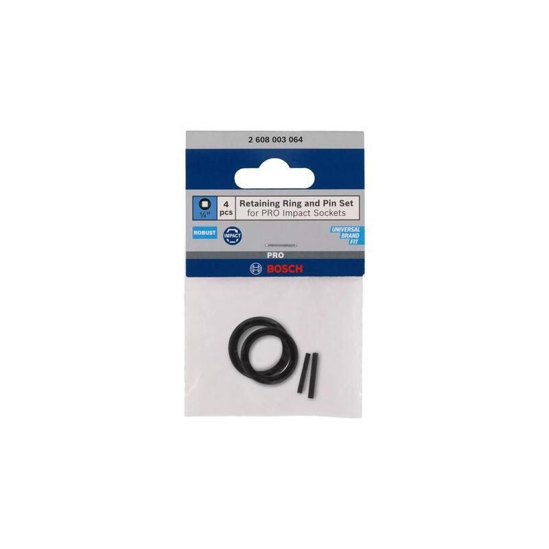 Bosch Professional Set Anillo De Retención Y Pasador, Para Llave De Vaso Pro Impact 1/4", Cerradura Negra, 4 Piezas 2608003064