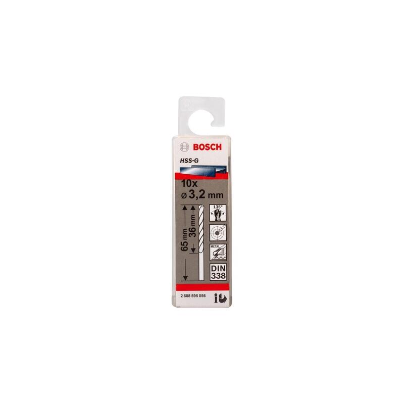 Bosch Professional Taladro Para Metal Hss-G, Ø 3,2 Mm 10 Piezas, Longitud Útil 36 Mm 2608595056