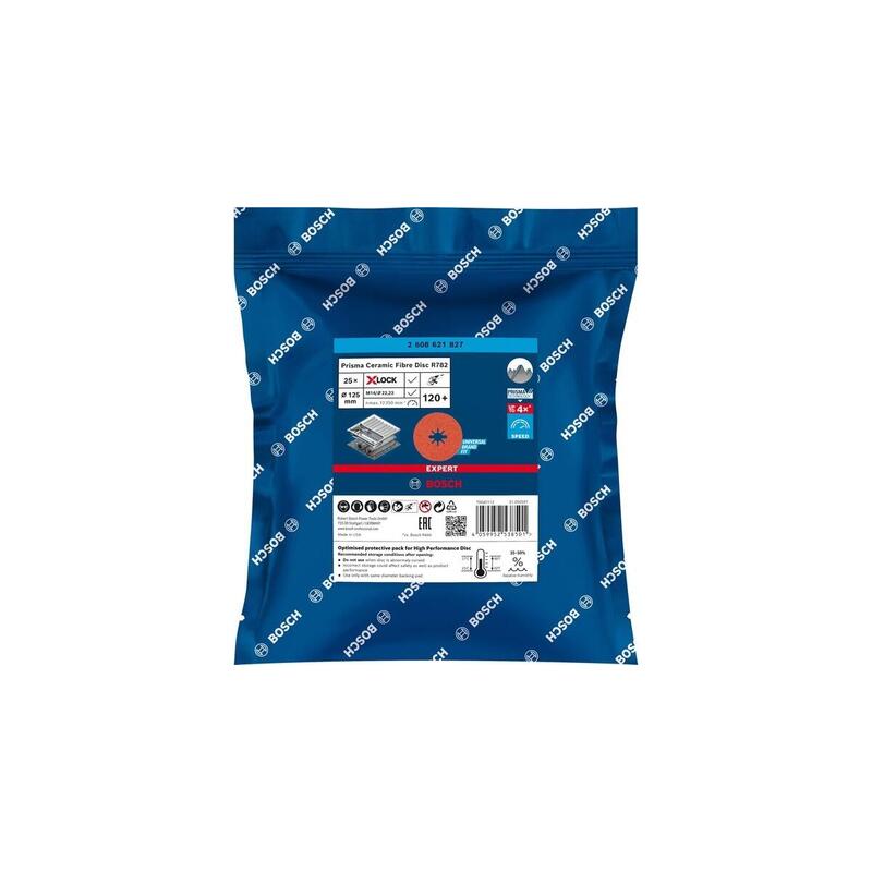 Bosch Professional X-Lock Expert R782 Prisma Disco Abrasivo De Fibra Cerámica, Ø 125 Mm, K120 25 Piezas, Diámetro 22,23 Mm 2608621827