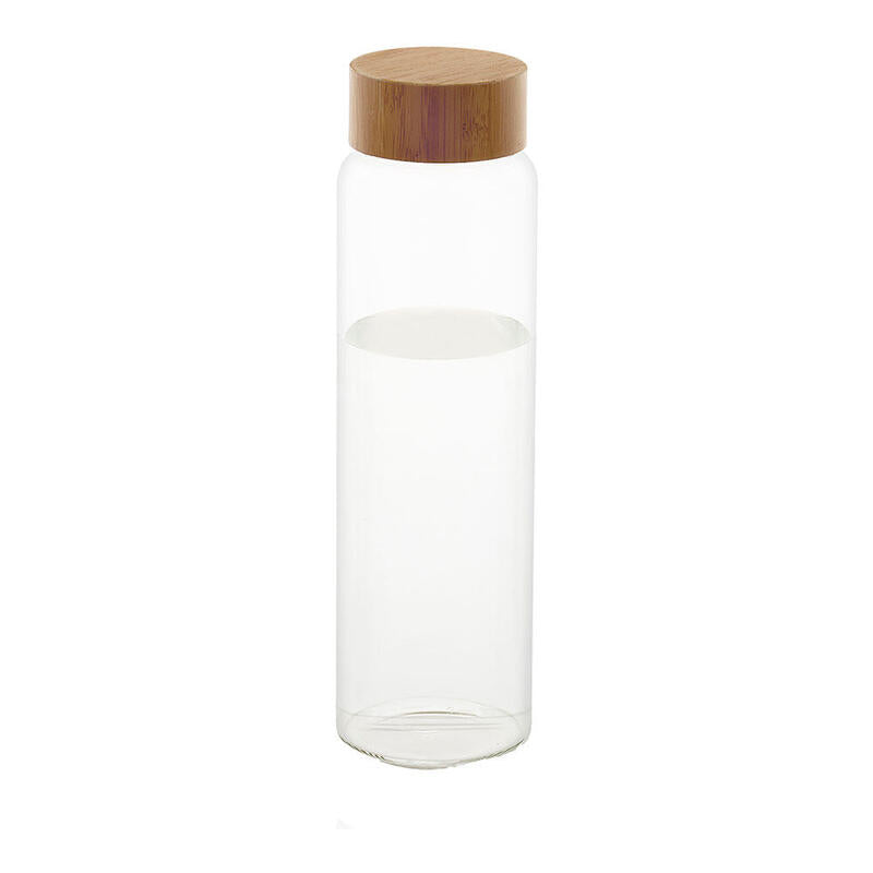 Botella De Vidrio Con Tapa De Bambú Ø8x26,5cm 1l Ms70099 Andrea House