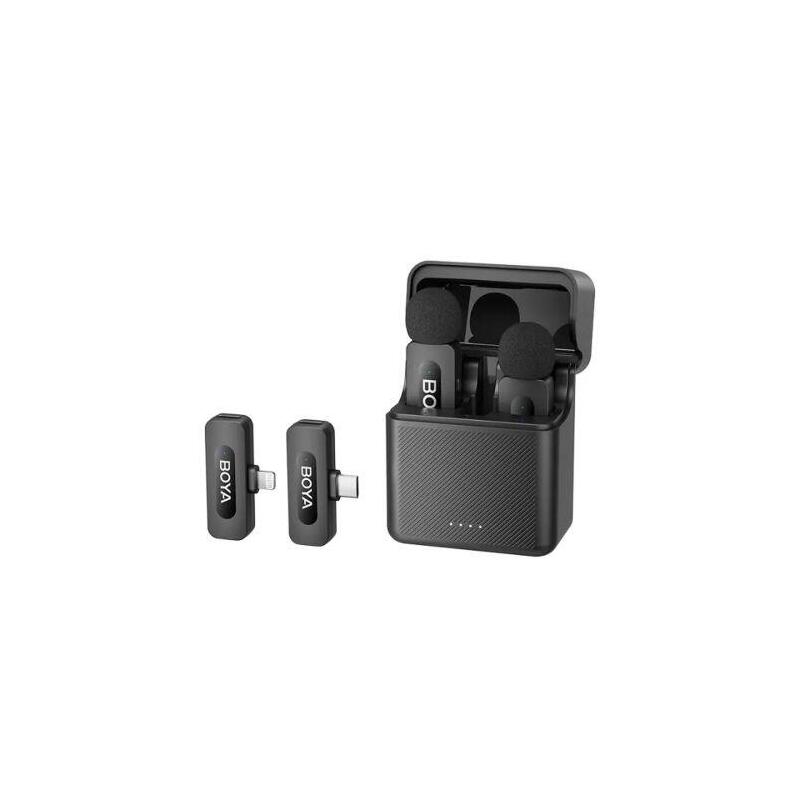 Boya Microphone Wireless By-V3 Combo 2.4ghz, With 2 Transmitters And 2 Receivers (Type-C And Lightning) Black Eu