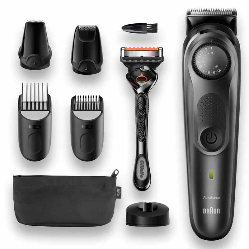Braun Barttrimmer 7, Trimmer/Haarschneider Herren, Haarschneidemaschine, Fã¼r Gesichts- Und Kopfhaare, Lebenslang Scharfe Klingen, 39 Lã¤Ngeneinstellungen, Bt7340, Schwarz/Grau-Metallic