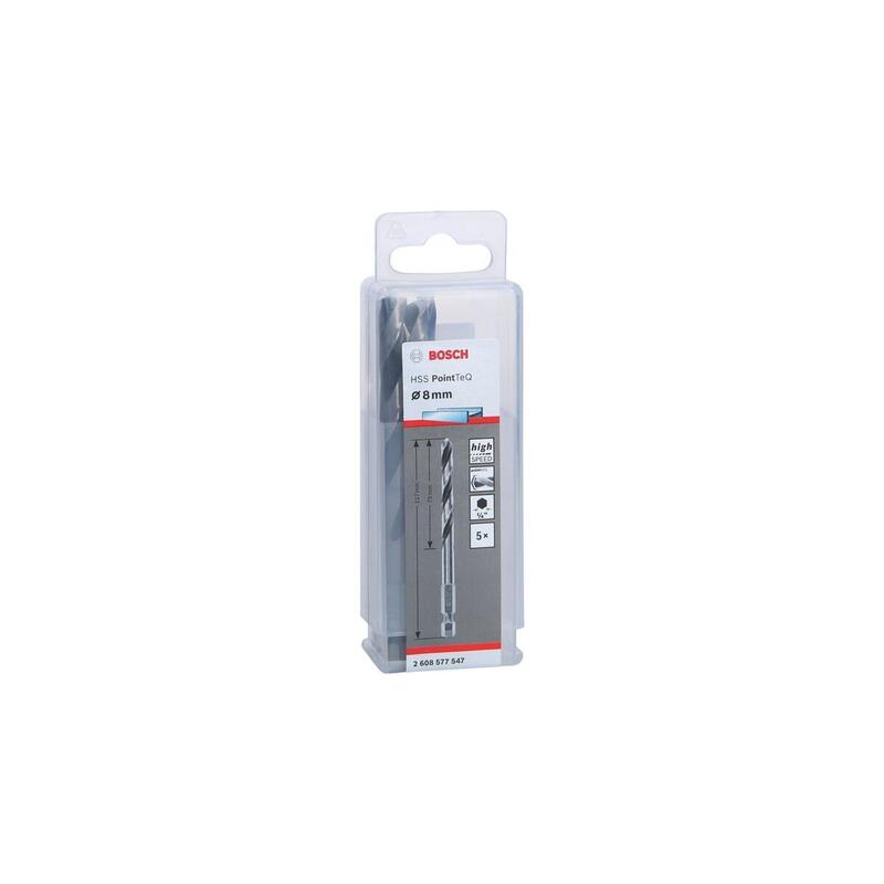 Broca Bosch Professional Helicoidal Hss Pointteq Hex, Ø 8 Mm 5 Piezas, Longitud Útil 75 Mm 2608577547
