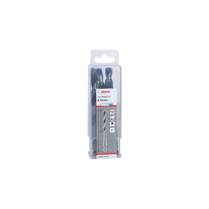 Broca Bosch Professional Helicoidal Hss Pointteq Hexagonal, Ø 10 Mm, 5 Piezas, Longitud Útil 87 Mm 2608577548