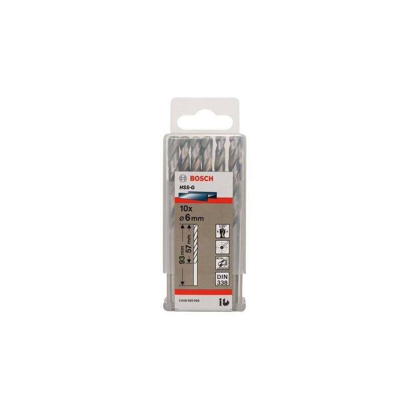 Broca Bosch Professional Para Metal Hss-G, Ø 6mm 10 Piezas, Longitud Útil 57mm 2608595066