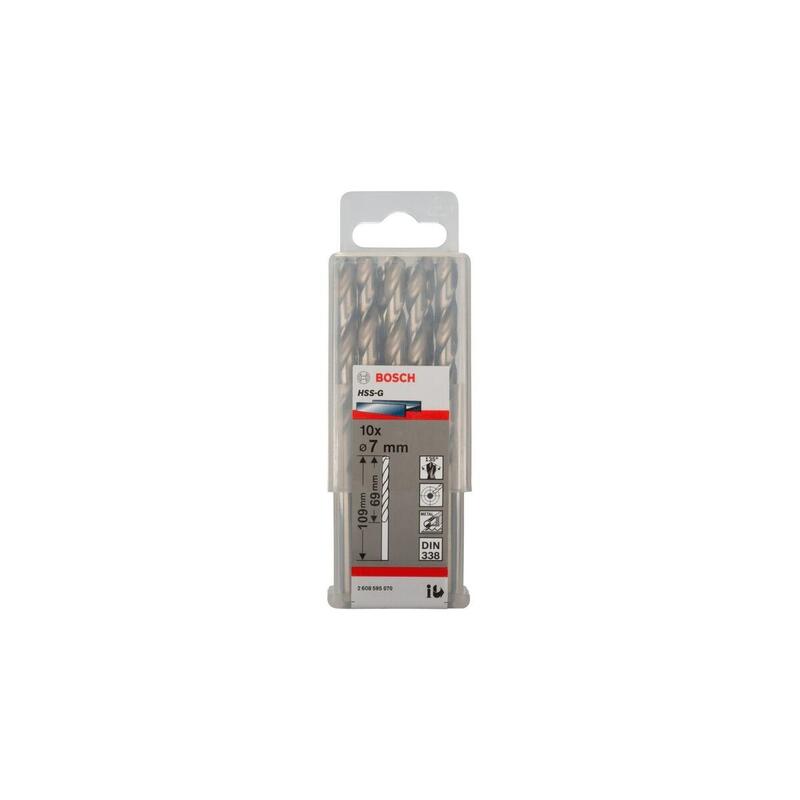 Bosch Professional Taladro Para Metal Hss-G, Ø 7 Mm 10 Piezas, Longitud Útil 69 Mm 2608595070