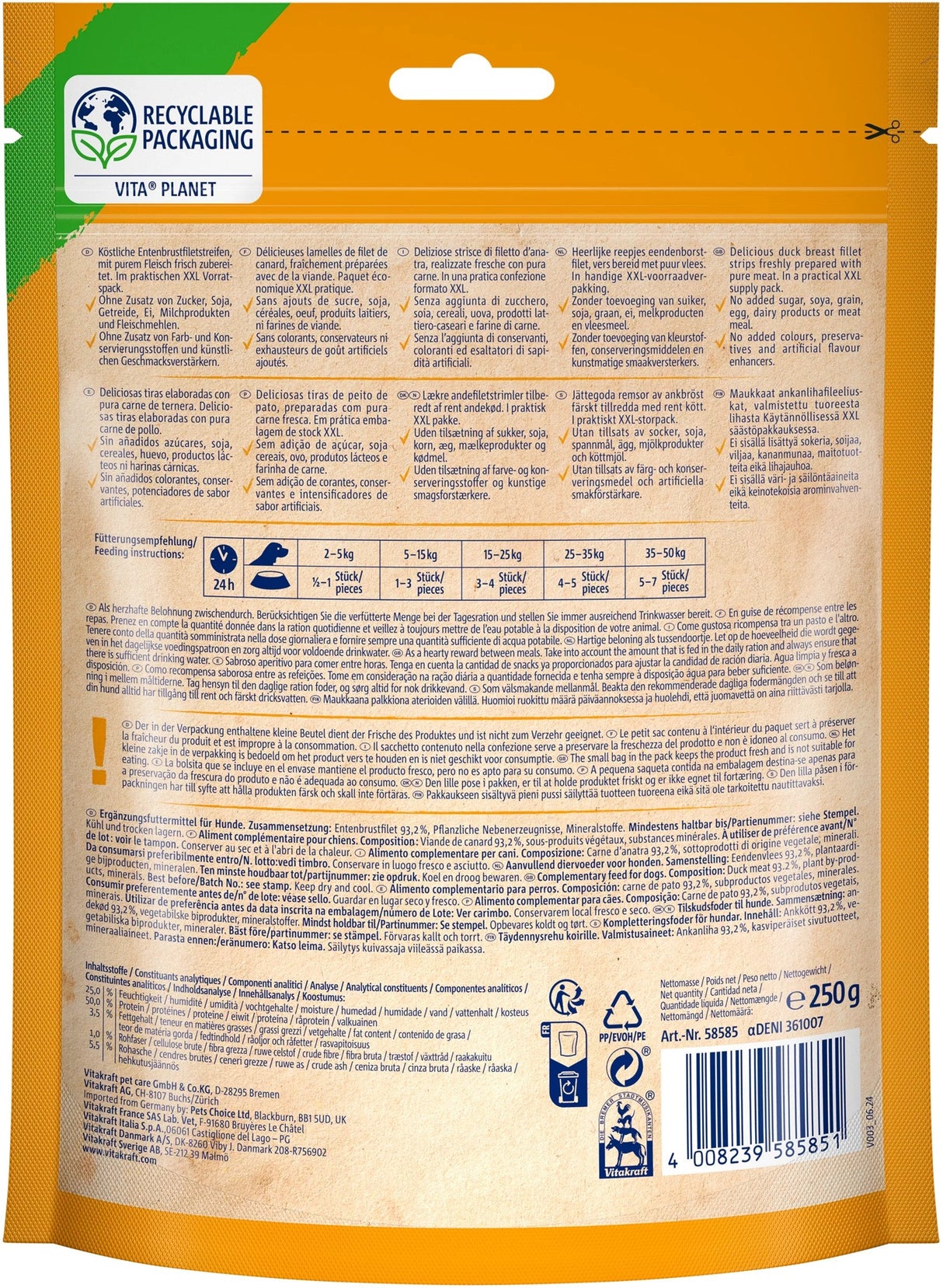 Vitakraft Kaczka Filety Xxl - Przysmak Para Perro - 250g