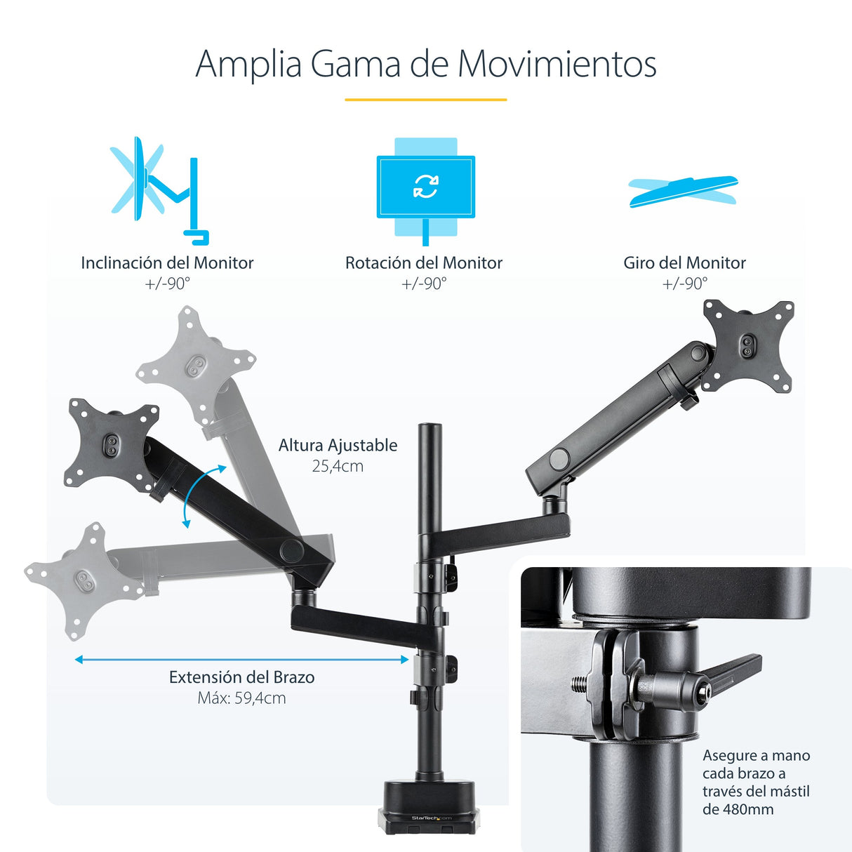 EAN 65030892537 - StarTech.com ARMDUALPIVOT soporte para monitor 81,3 cm (32") Escritorio Negro imagen 15