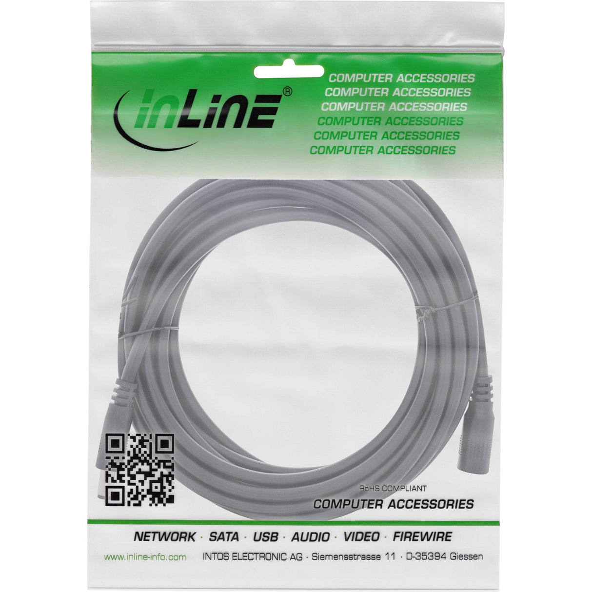 Cable De Extensión De Cc Inline, Enchufe De Cc Macho/Hembra 5,5x2,5 Mm, Awg 18, Negro, 3 M
