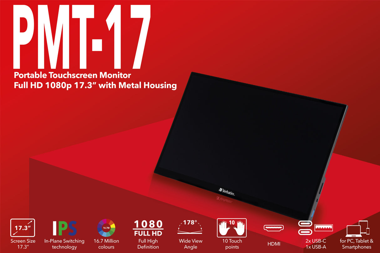 EAN 0023942495932 - Verbatim 49593 pantalla para PC 43,9 cm (17.3") 1920 x 1080 Pixeles Full HD LCD Pantalla táctil Negro imagen 6