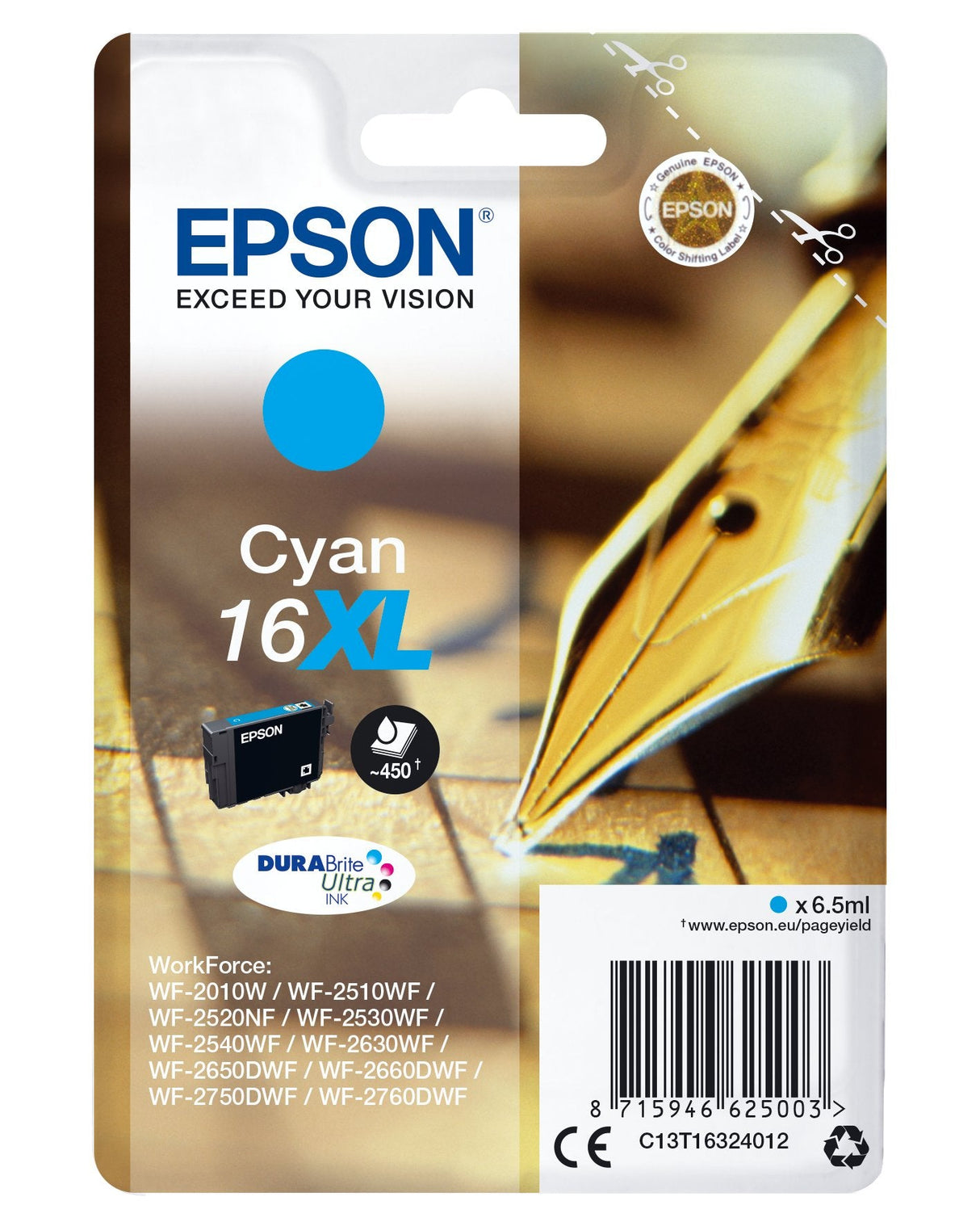 Tinta Original Epson 16xl T1632 Cyan Para Wf-2010w, Wf-2510wf, Wf-2520nf