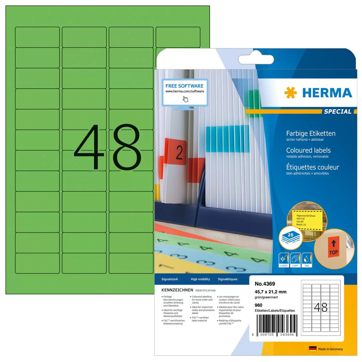 EAN 4008705043694 - HERMA 4369 etiqueta de impresora Verde Etiqueta para impresora autoadhesiva imagen 1