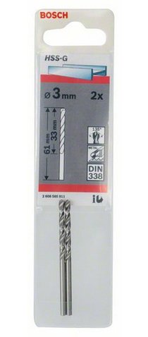 Bosch 2 Metal Drill Bits Hss-G 3,0x33x61mm