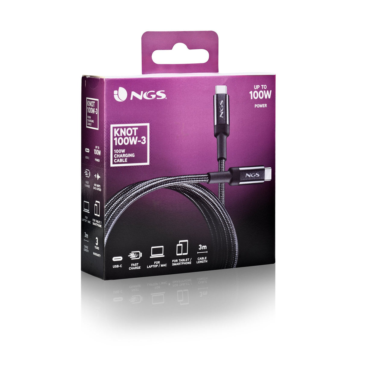EAN 8435430625875 - NGS KNOT 100W-3 cable USB USB 2.0 3 m USB C Negro imagen 6