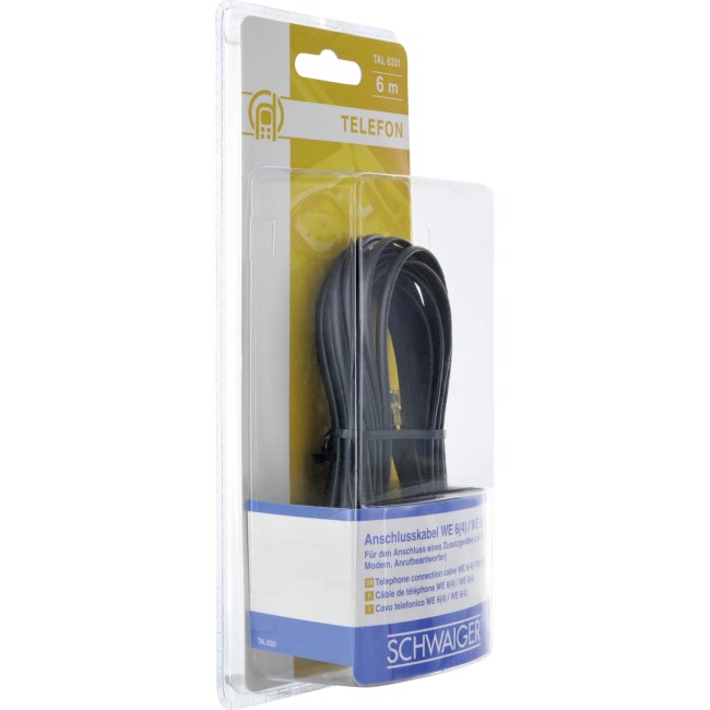 Cable Tae Schwaiger Rj11 -> Rj11 6p4c 6m Negro Plano