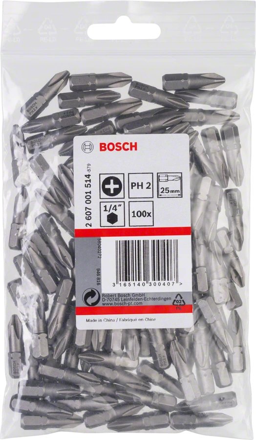Punta De Destornillador Bosch Professional Ph2, 25 Mm, 100 Piezas 2607001514