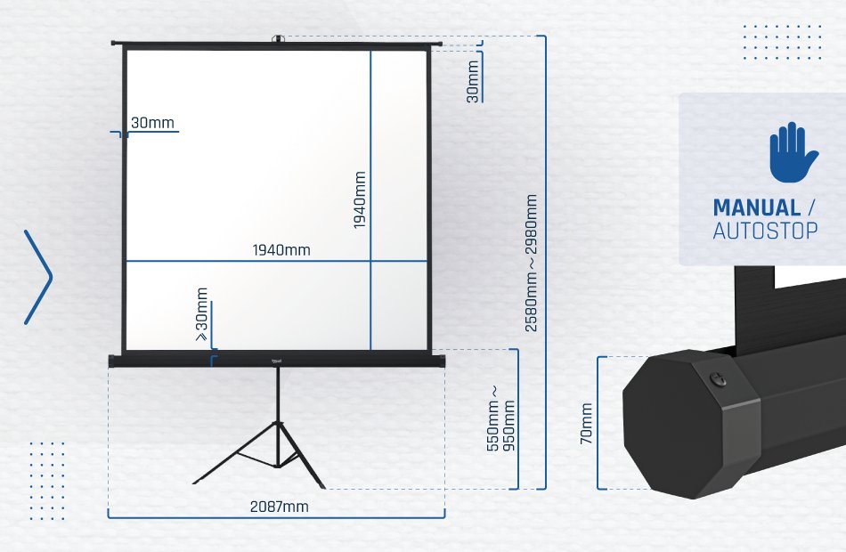 Iggual Pantalla Mural 200x200 Cm Con Trípode+Bolsa