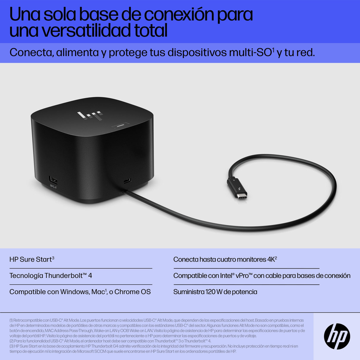 Hp Thunderbolt 120w Docking Station Con Cable Alimentación. Para Uk,Eu. Doc0241a