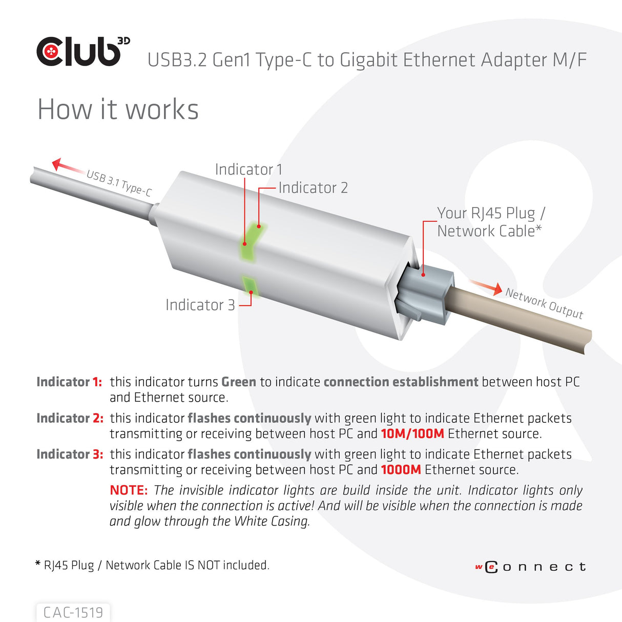 EAN 8719214471811 - CLUB3D CAC-1519 cambiador de género para cable USB-C RJ-45 Blanco imagen 6