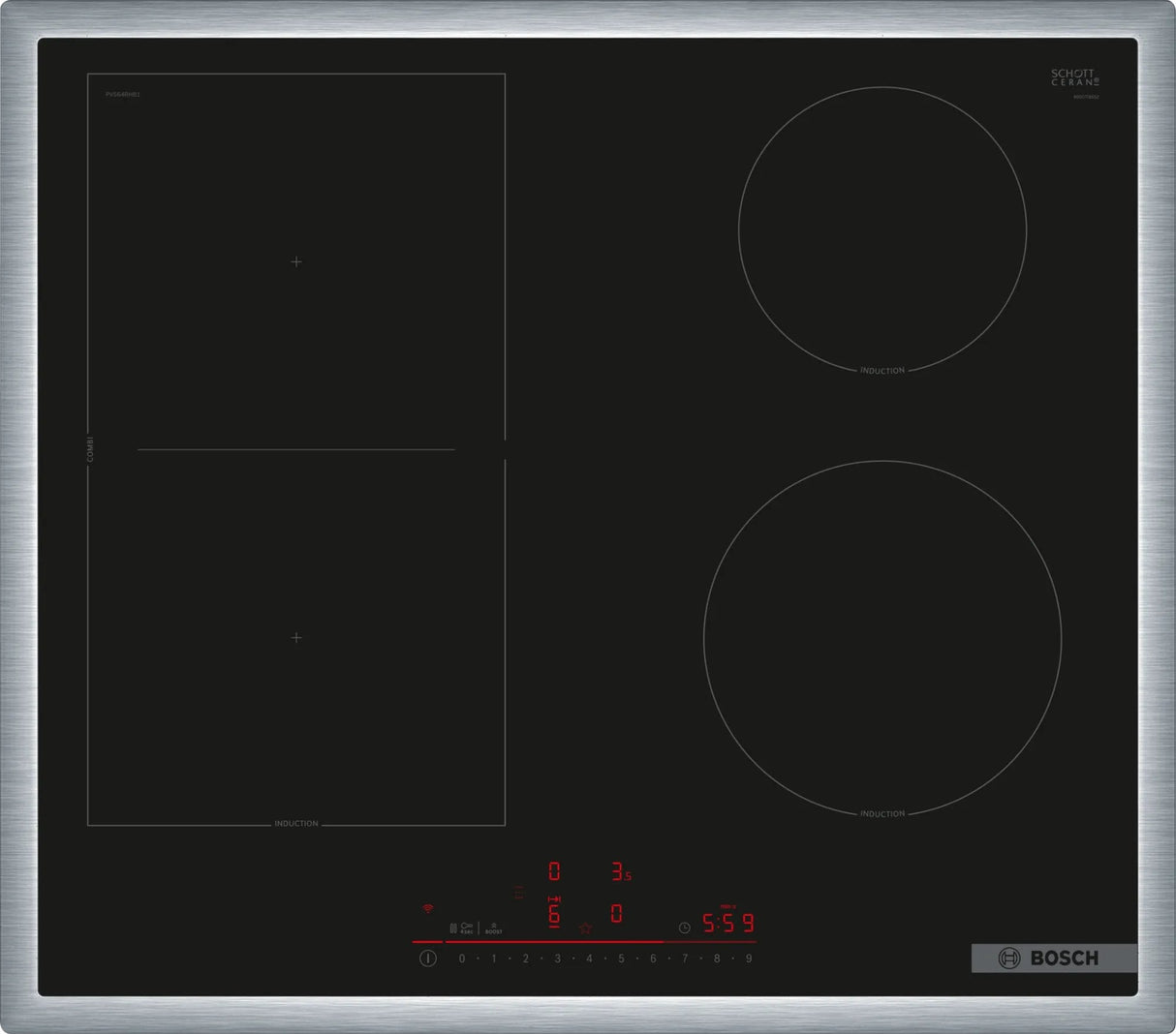 Bosch Home Pvs64rhb1e Serie 6, Placa De Cocción Autónoma Negra/Acero Inoxidable, 60 Cm Pvs64rhb1e