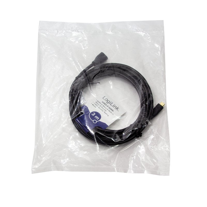 Usb 2.0 Cable, Micro-Usb M To Micro-Usb F, Negro, 3 M