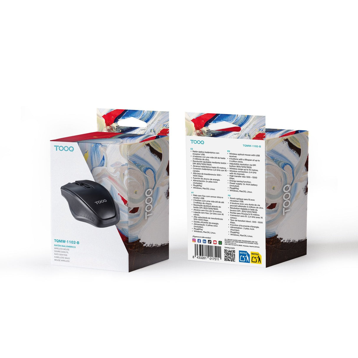 Ratón Inalámbrico Tooq Tqmw-1102-B Hasta 1600 Dpi