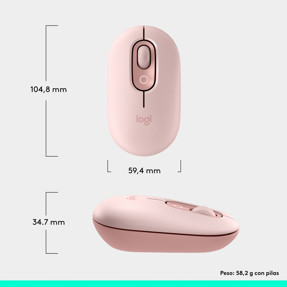 Logitech Pop Mouse, Ratón Inalámbrico Bluetooth Rosa