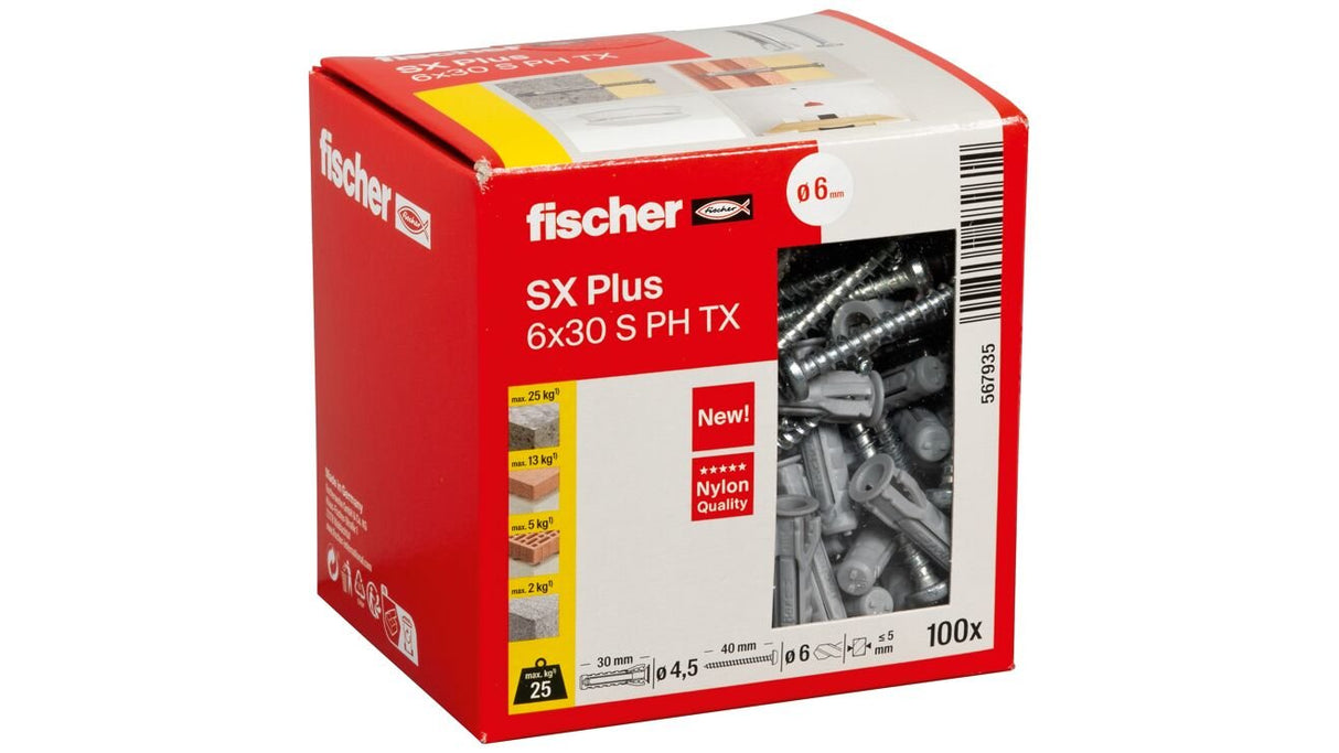 EAN 4048962482614 - Fischer 567935 tornillo de anclaje y taco 100 pieza(s) Juego de enchufes de pared y tornillos imagen 2