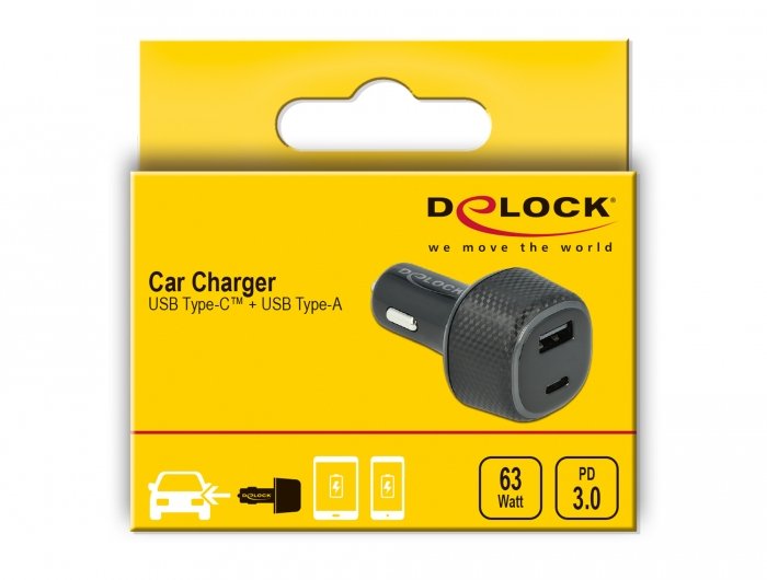 Delock Cargador Coche Usb Tipo-C Pd 3.0 + Usb Typ-A Mit 63 W