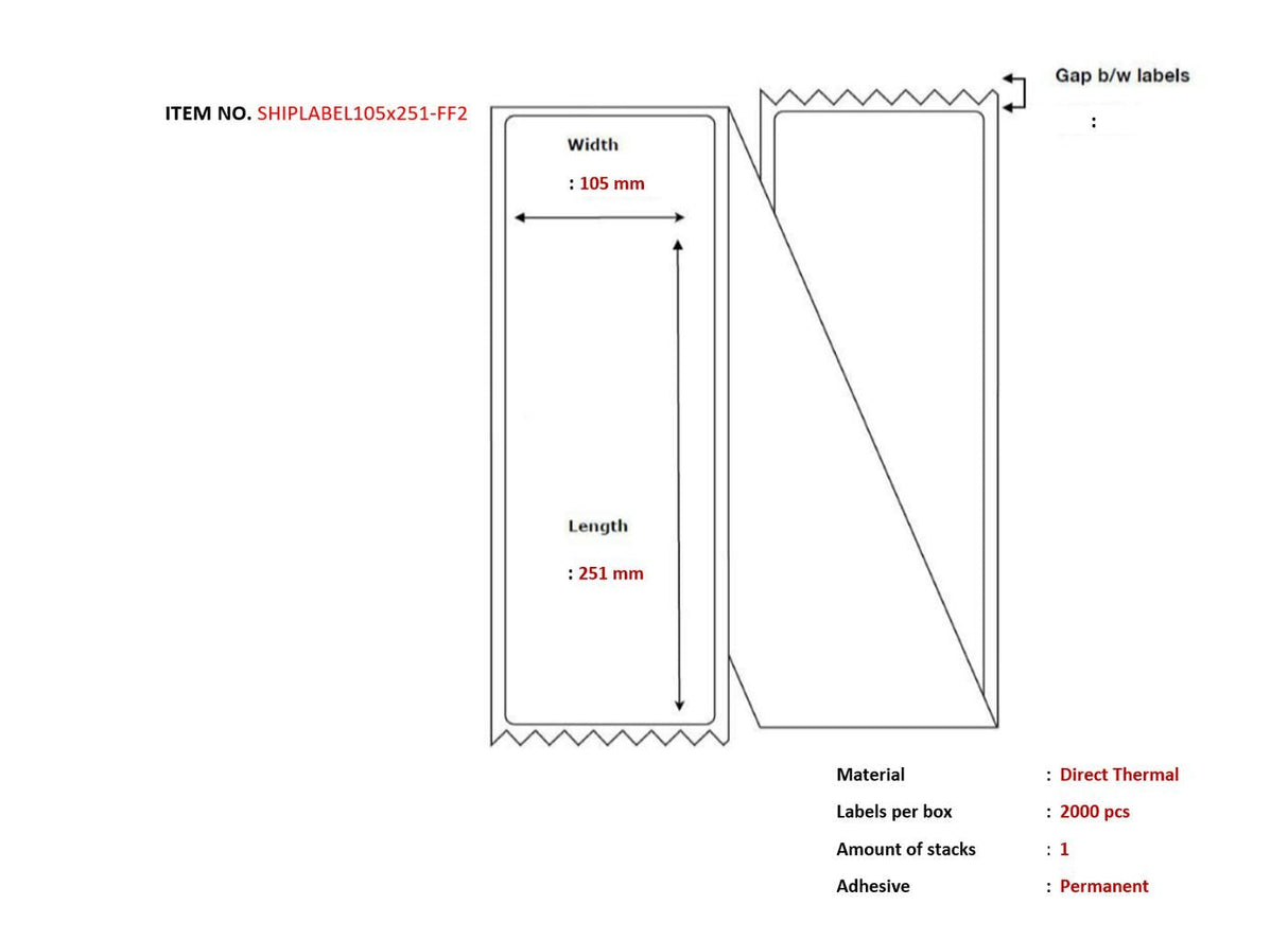 Ship-Label 105 X 251mm, Fanfold. Direct Thermal, 2000