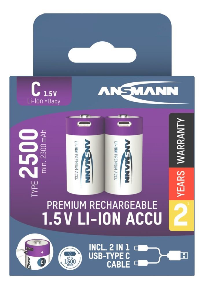 Ansmann 1313-0004 Baterías Recargables Li-Ion Baby C Tipo 2500 (Min. 2300 Mah) Pack 2