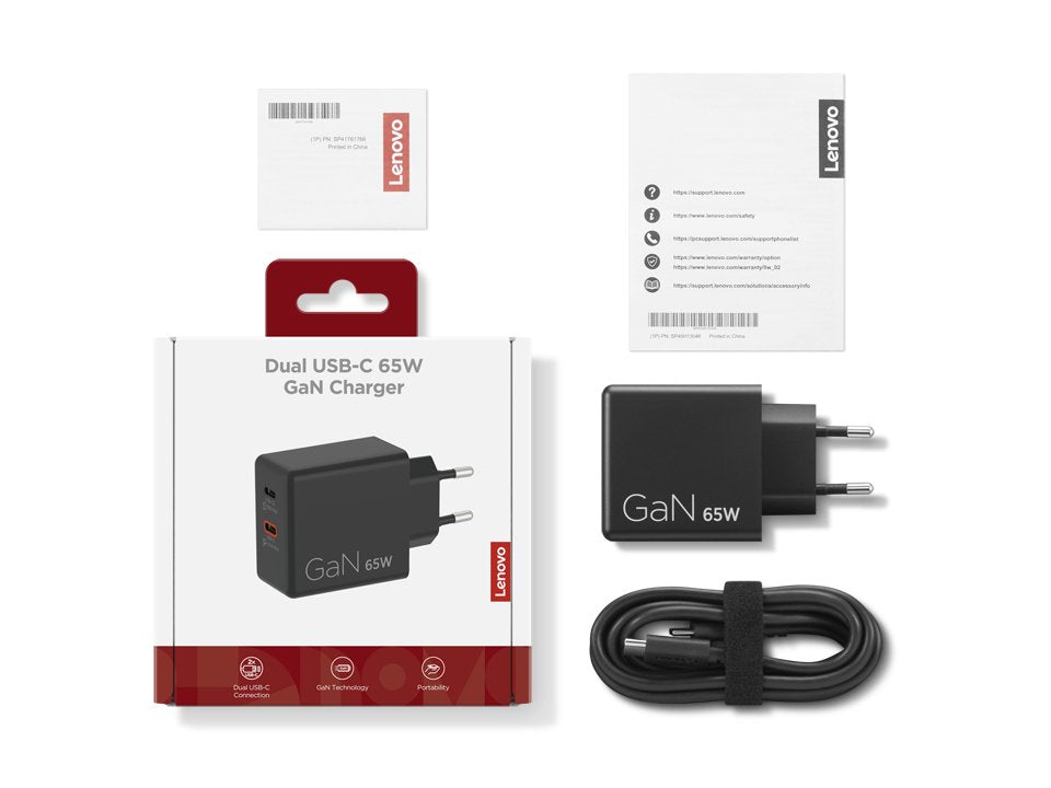 EAN 0195892129134 - Lenovo Dual USB-C 65W GaN Charger Universal Negro Corriente alterna Interior imagen 2
