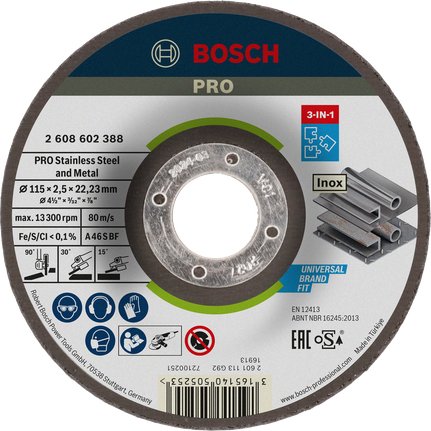 Disco De Corte Bosch Professional 3 En 1, Ø 115 Mm, Orificio 22,23 Mm, A 46 S Bf, Desplazado 2608602388
