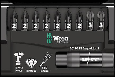 Wera Bit-Check 10 Pz Impaktor 1, 1/4", 10-Teilig, Bit-Satz 05057684001