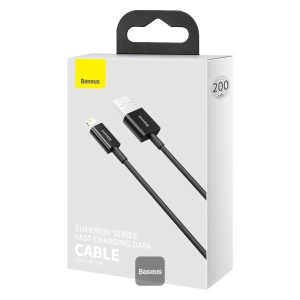 Baseus Lightning Superior Series Cable, Fast Charging, Data 2.4a, 2m Black (Calys-C01)