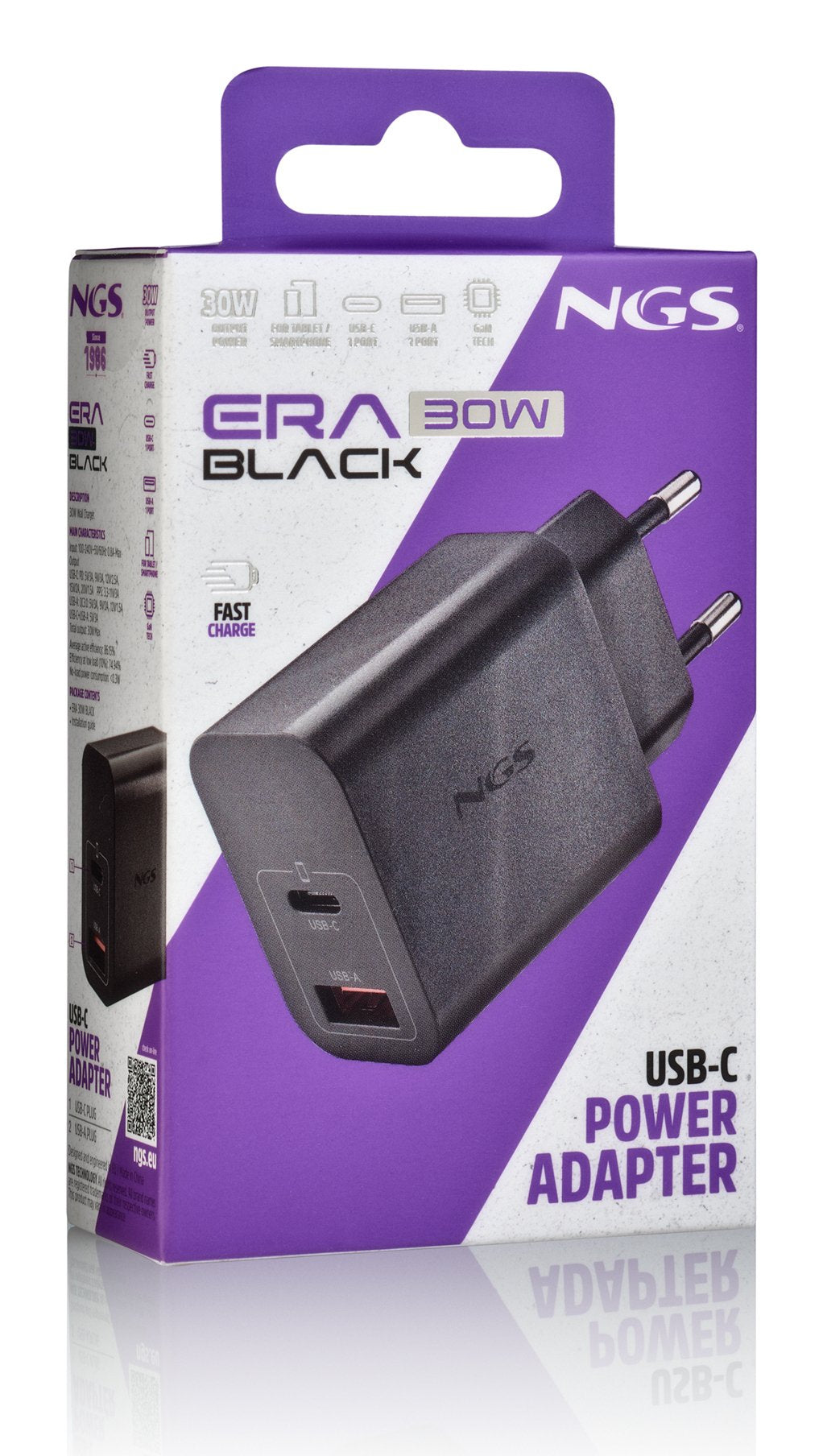 EAN 8435430626155 - NGS ERA 30W BLACK Universal Negro Corriente alterna Carga rápida Interior imagen 2