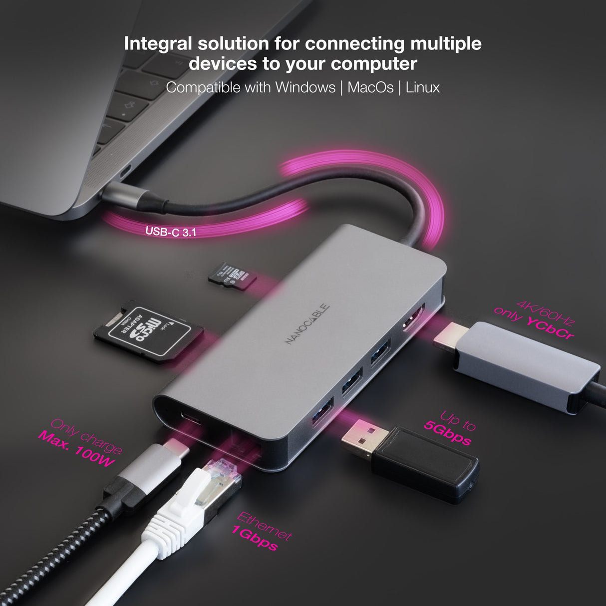 EAN 8433281015562 - Nanocable 10.16.4609 base para portátil y replicador de puertos Alámbrico USB 3.2 Gen 1 (3.1 Gen 1) Type- imagen 5