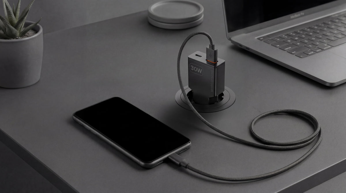 Cargador Usb Gan Mars Gaming Md-Gan30 30w 1xusb-C 1xusb-A Pd Color Negro