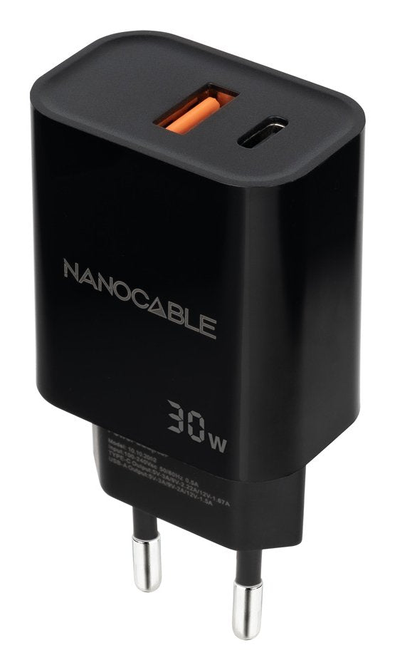 Cargador Usb-C/Pd + Usb-A/Qc 30w Negro