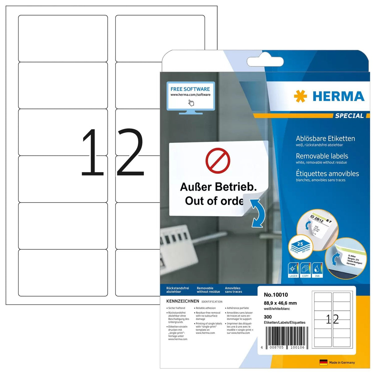 EAN 4008705100106 - HERMA 10010 etiqueta de impresora Blanco Etiqueta para impresora autoadhesiva imagen 1
