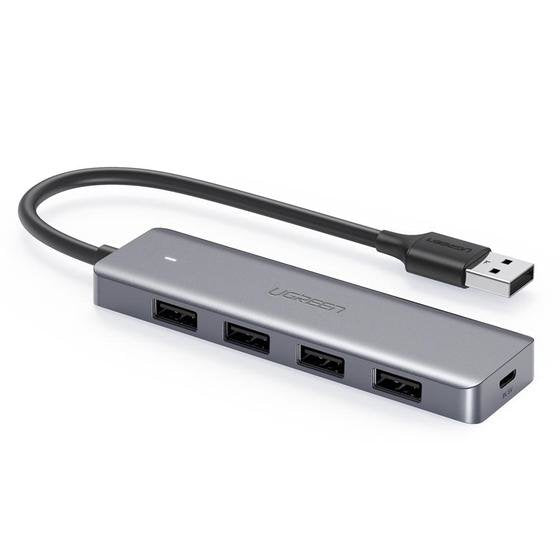 Hub Ugreen Adaptador 4 En 1 Usb-C A 4× Usb 3.0 + Usb-C Gris