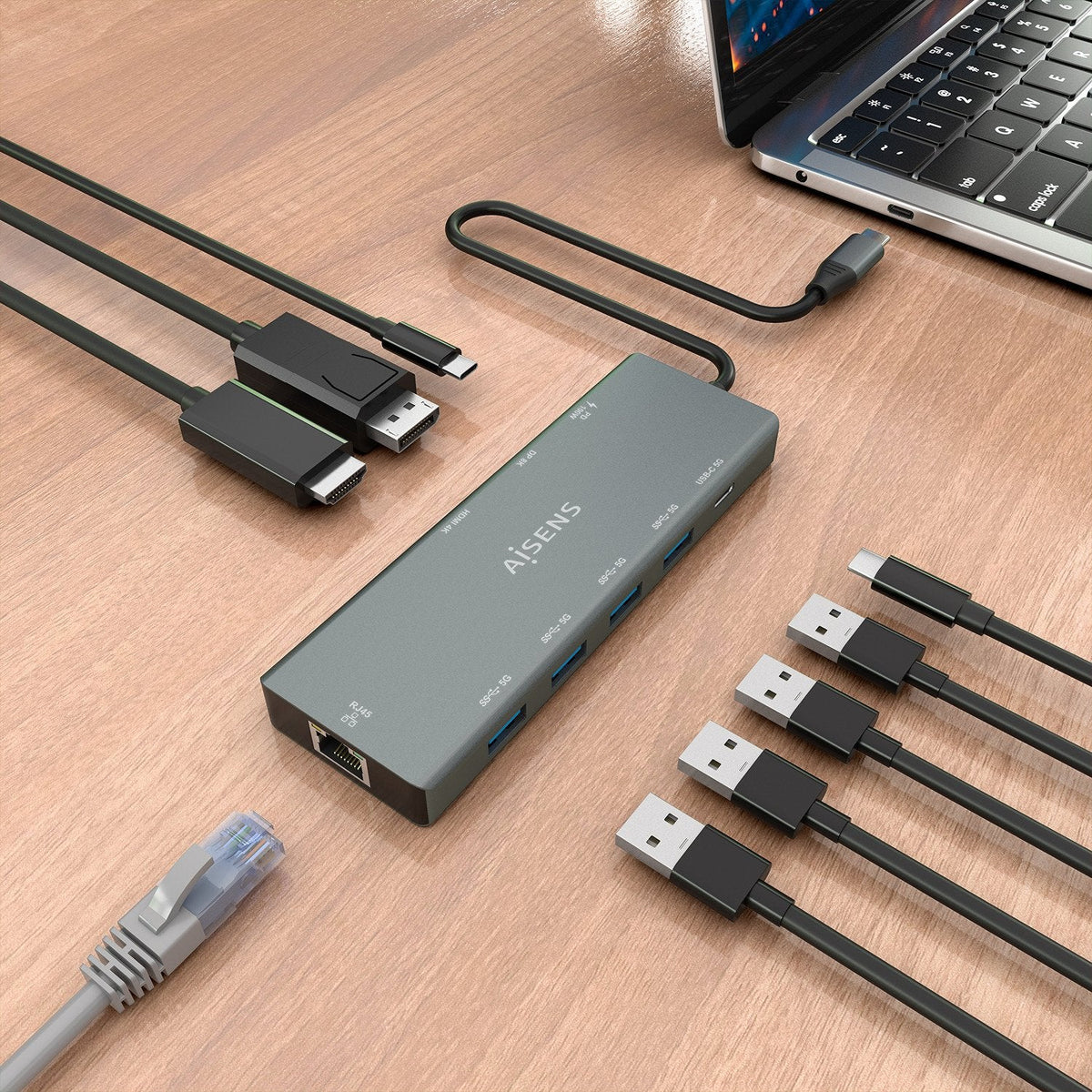 Docking Usb Tipo-C Aisens Asuc-9p051-Gr 1xdisplayport 1xhdmi 4k 4xusb 1xusb Tipo-C 1xrj45 1xusb Tipo-C Pd Gris