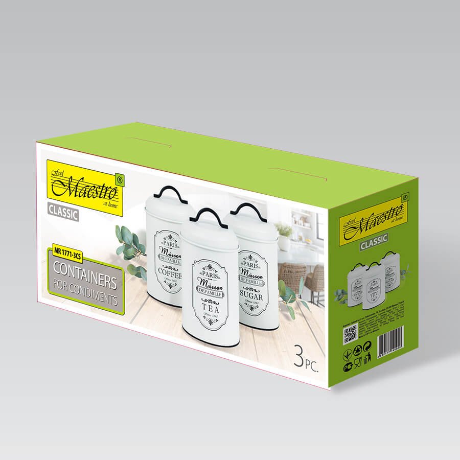 Maestro Mr-1771-3cs Recipiente De Cocina Juego De Recipientes De Té + Café + Azúcar Metal